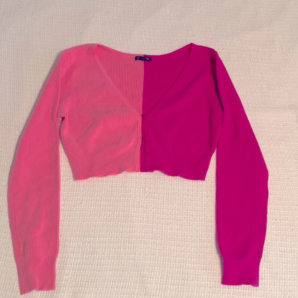 Cropped Color Blocked Cardigan in Pink - Wild Fable - M